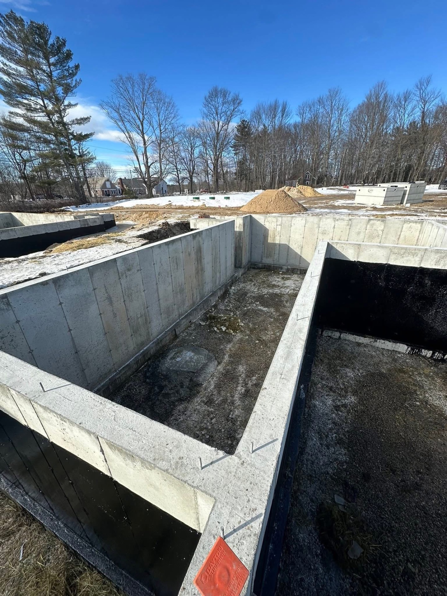 Close-up interior view of poured concrete foundation sections